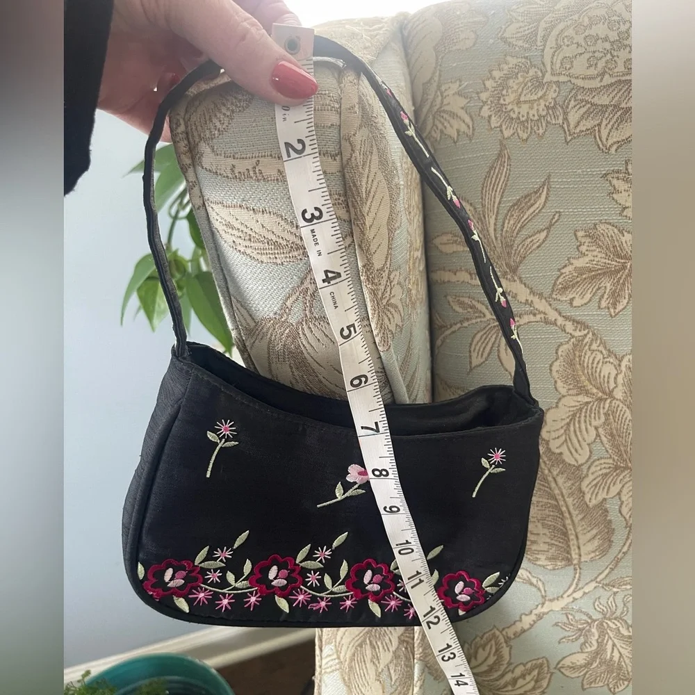 Black Floral Embroidered Mini-Shoulder Bag - Liz Claiborne - Picture 5 of 8